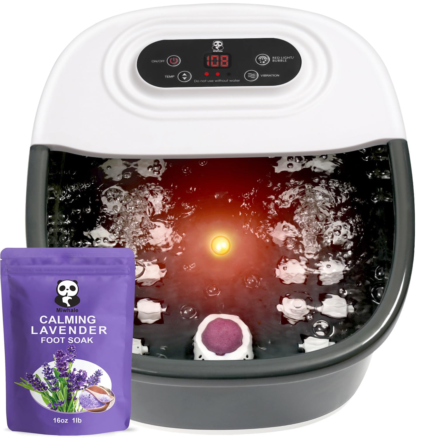 Photo 1 of [NONFUNCTIONAL] Foot Spa Bath Massager with Heat Bubbles and Vibration Massage and Jets, 16 OZ Calming Lavender Foot Soak Epsom Salt, Foot Soaker with Red Light, 22 Massage Rollers, Adjustable Temp - Black