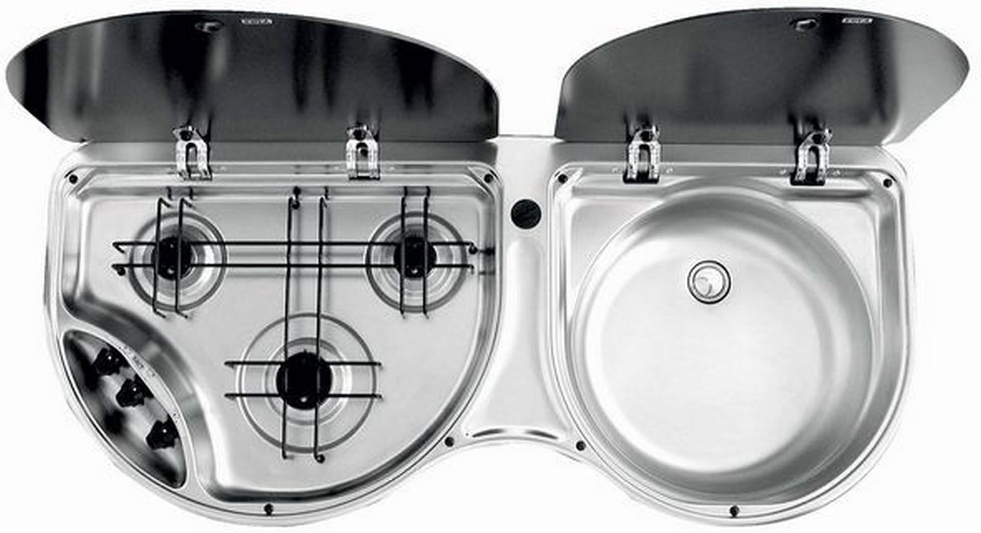Smev 3 Burner And Sink Combination Caravan Unit (One Size) (Silver/Black)