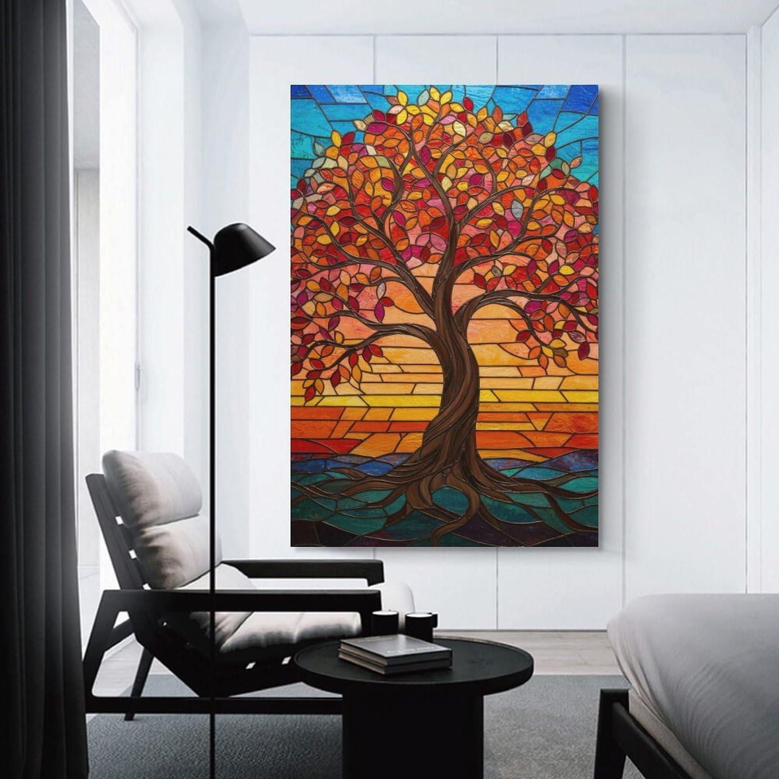 Junmoney Stained Glass Tree of Life Room Decor Wall Art 20x30inch(50x75cm), for Bedroom, Guest Room Or Reading Nook, An Easy Wall Refresh for Bedrooms