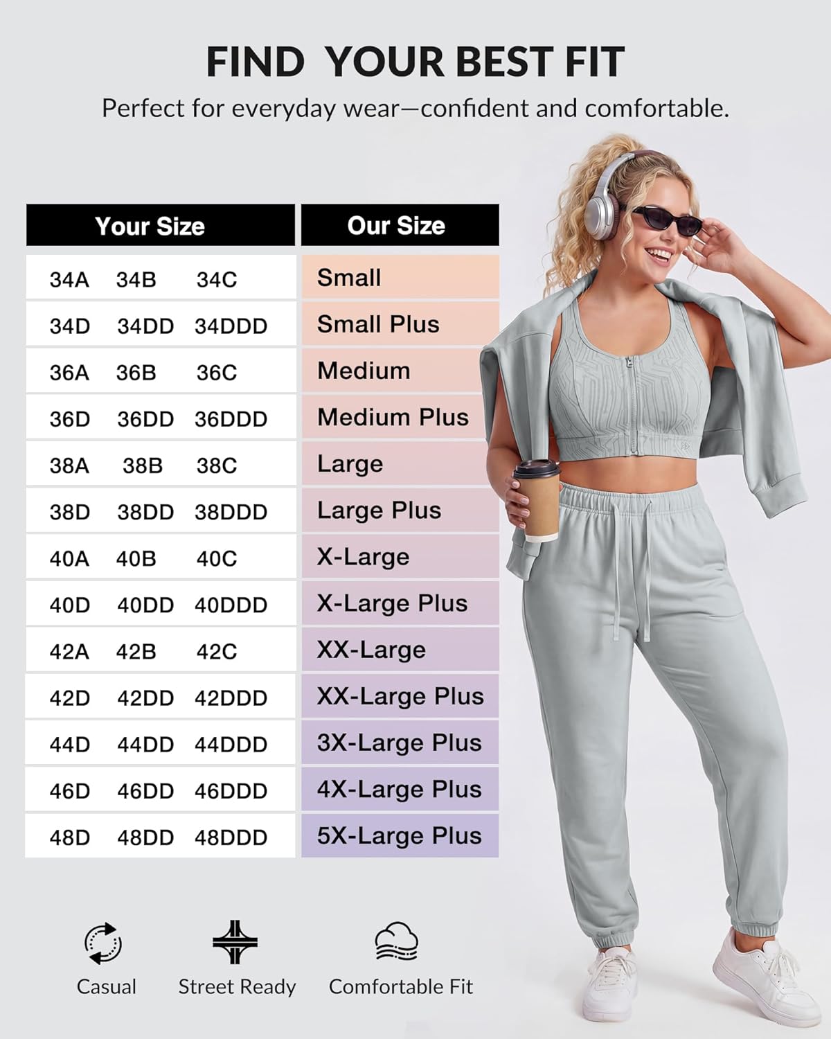 Yvette Front Zip Sports Bra for Women, High Support Full Coverage Workout Bra with Sewn-In Molded Cups, Wide Underband
