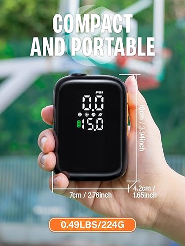 Miniatura 4 de Pumteck Bomba de bola portátil con 2 agujas, bomba de bola eléctrica con manómetro y pantalla LCD digital, inflador de aire de inflado rápido de 15