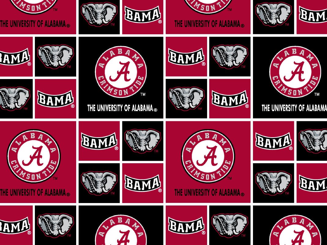 University of Alabama Crimson Tide Football Licensed Block Cotton Fabric 45'' Sold by The Yard
