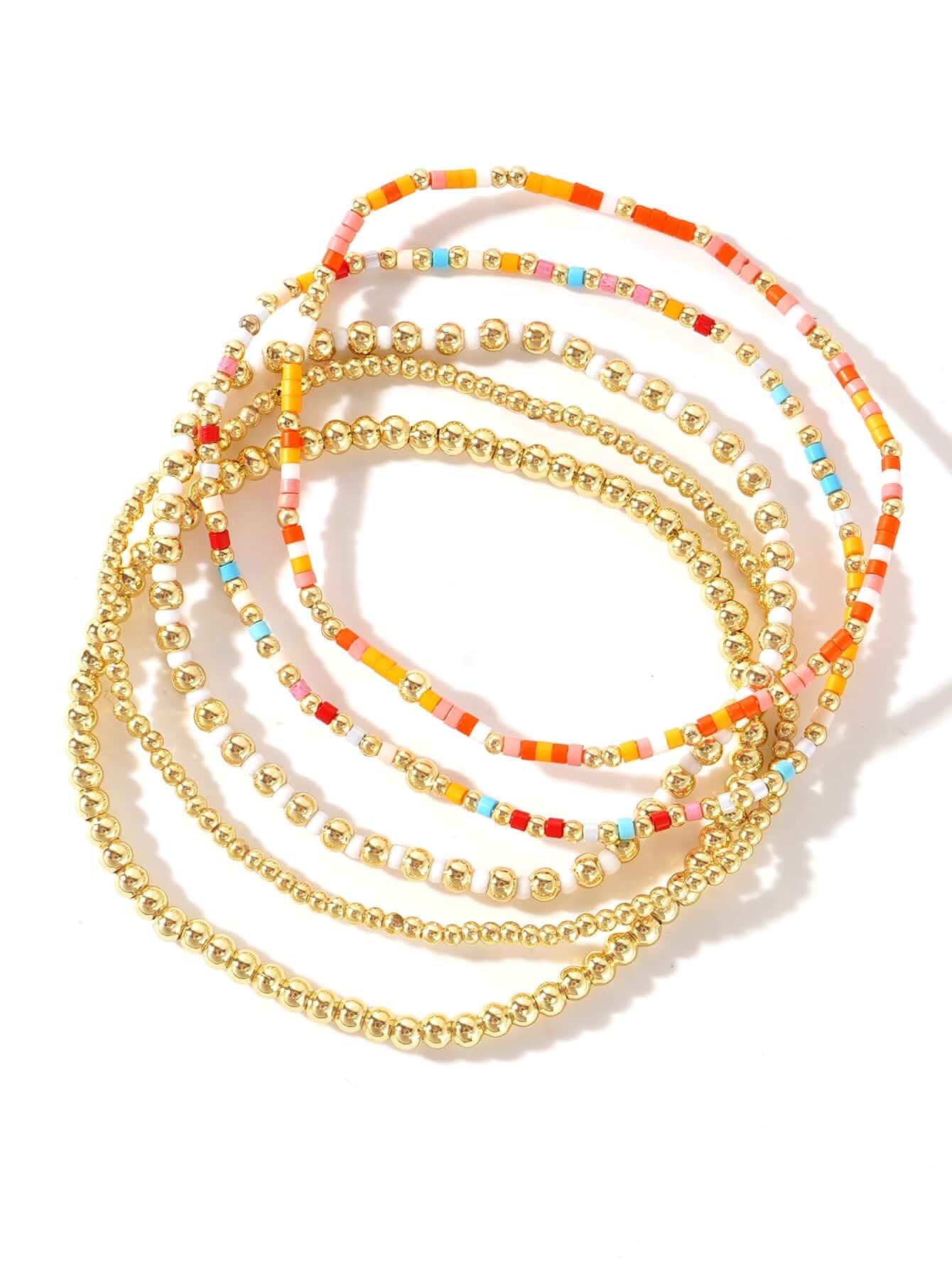 Bohxantium Gold Beaded Bracelet Stack for Women