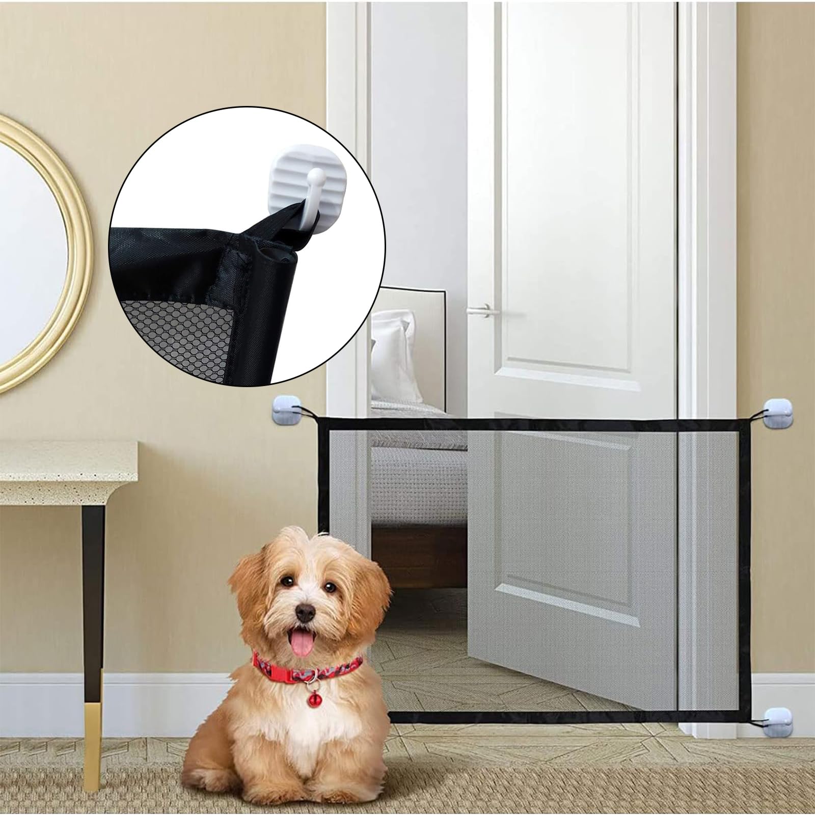Baby Gates for Dogs Retractable Stair Gate for Dogs Pet Gate with Durable Mesh and Hook Design - Image 4
