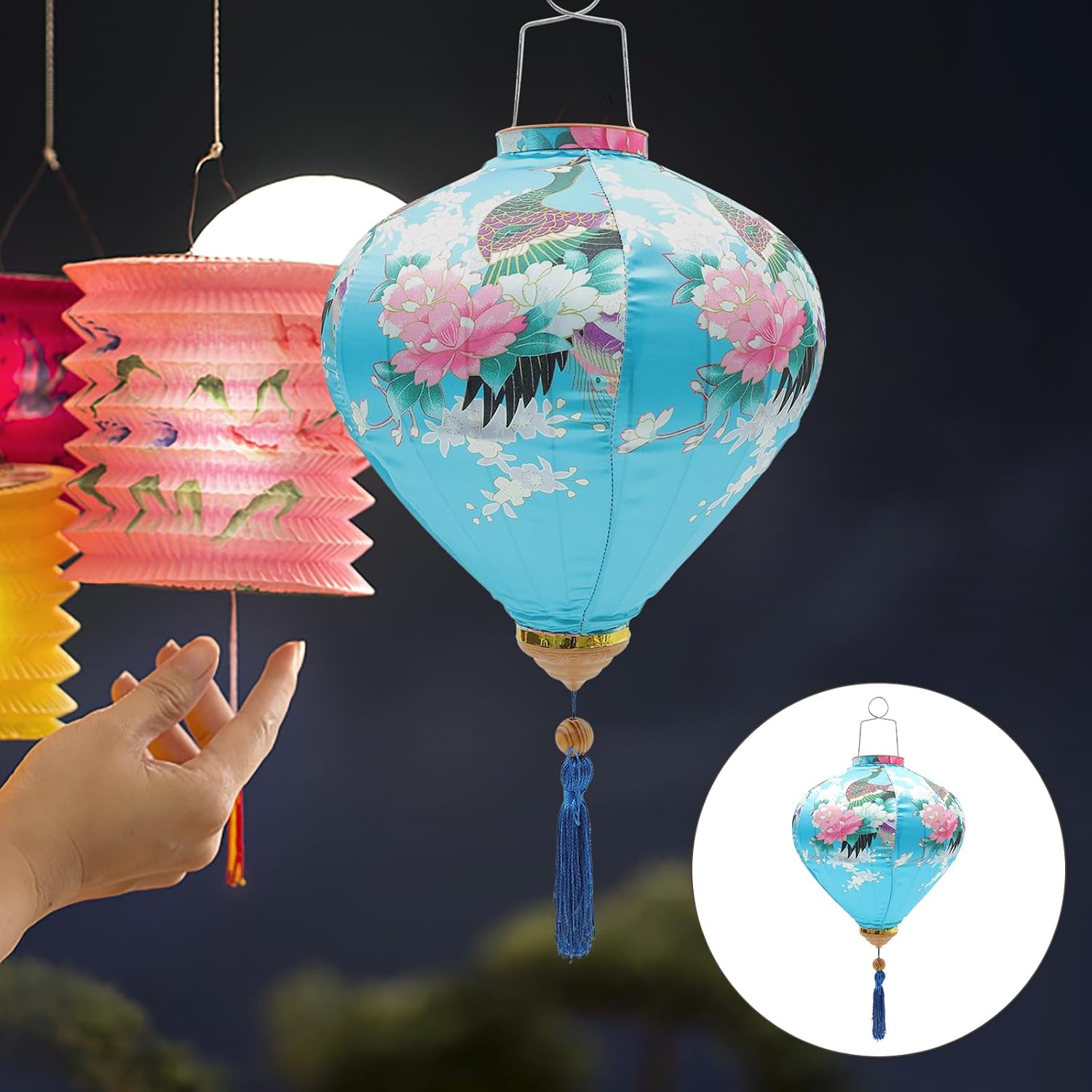 LUOZZY Chinese Hanging Lanterns - Diamond Shaped Paper Lanterns for Wedding & Home Decor, Blue