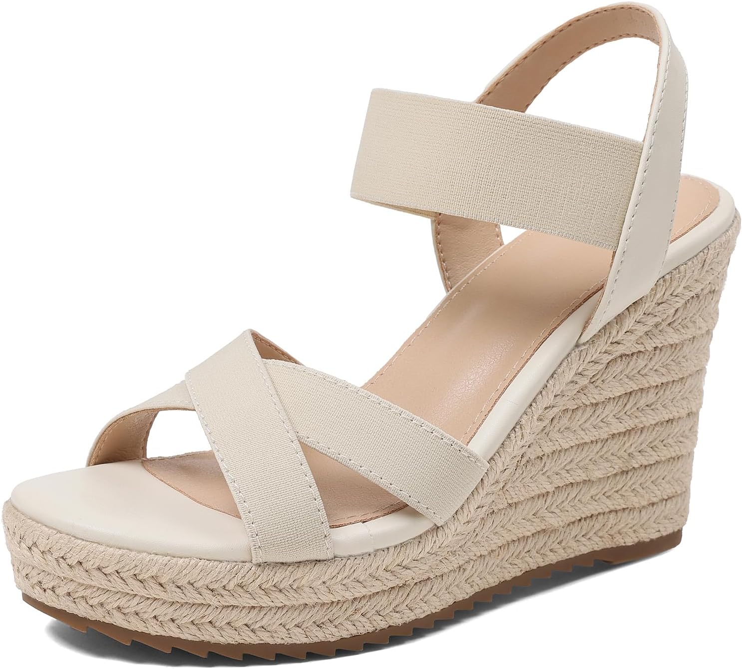 mikarka Women's Open Toe Espadrilles Wedge Sandal Slip On Elastic Ankle Strap Platform Sandals Dressy Comfortable Wedges Shoe