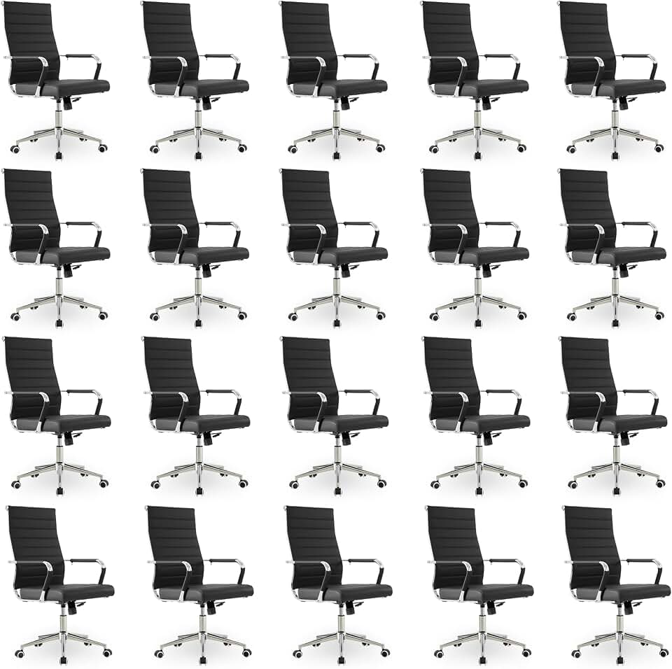 Okeysen Office Desk Chair, Ergonomic Leather Modern Conference Room Chairs, Executive Ribbed Height Adjustable Swivel Rolling Chair for Home Office Set of 20. (Black)