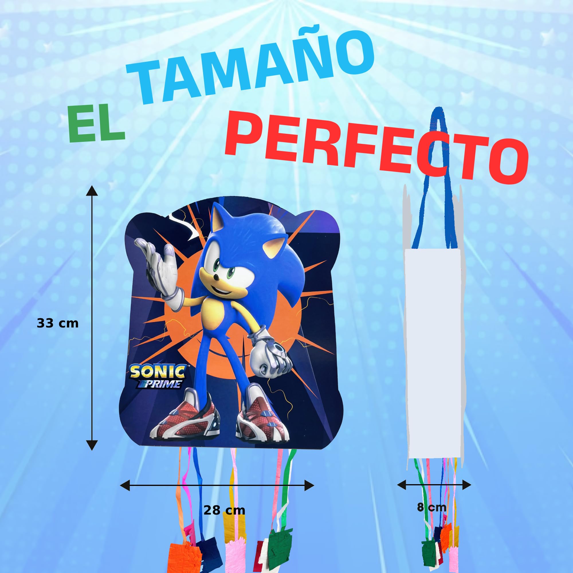 Pignata Sonic + Pack 70 Chuches Senza glutine e Giocattoli Pignata - Ananas Compleanno - Compleanno Sonic - Ananas - Riempimento pignata per bambini - Chuches - Decorazione festa - PARTY4EVER