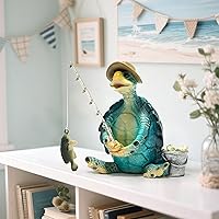 Vista 3 de Hodao Sea Turtle Fishing Figurines Decoration Summer Turtle Crafts for Home Office Desk Decor Statue for Tabletop Shelf Decoration Ornament Gifts