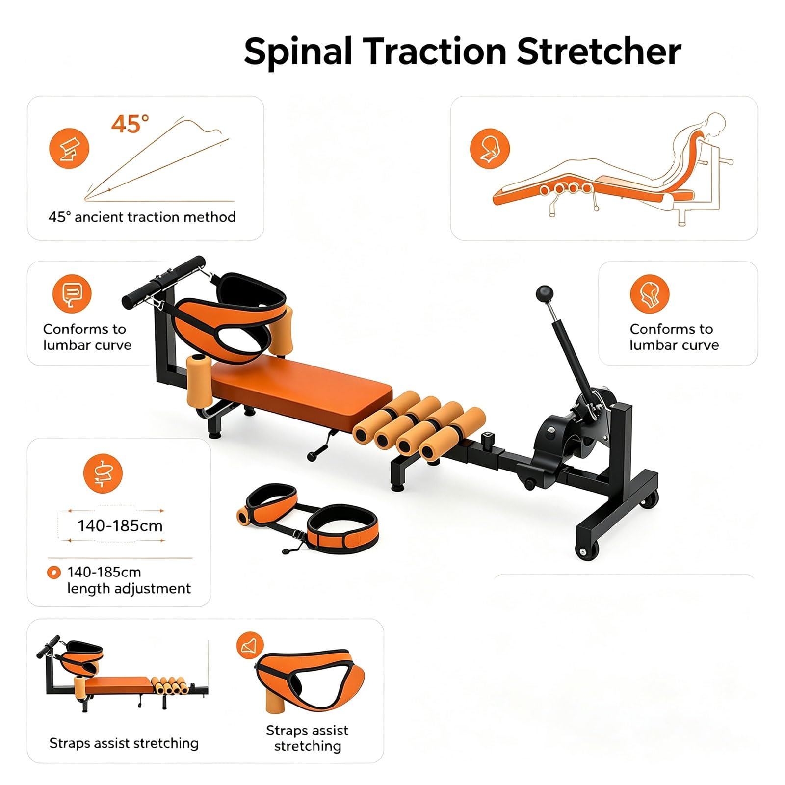 Back Extension Traction Inversion Table with Cervical Traction