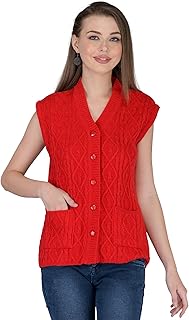 lady willington Women Woolen Cardigan Sleeveless Self Design Cardigan Rainbow Fabric Winter Wear Pure Wool Cardigan 100% Rainbow Wool Free Size Cotty Fully Warm with Front Pockets (XXL, RED)-picture-46
