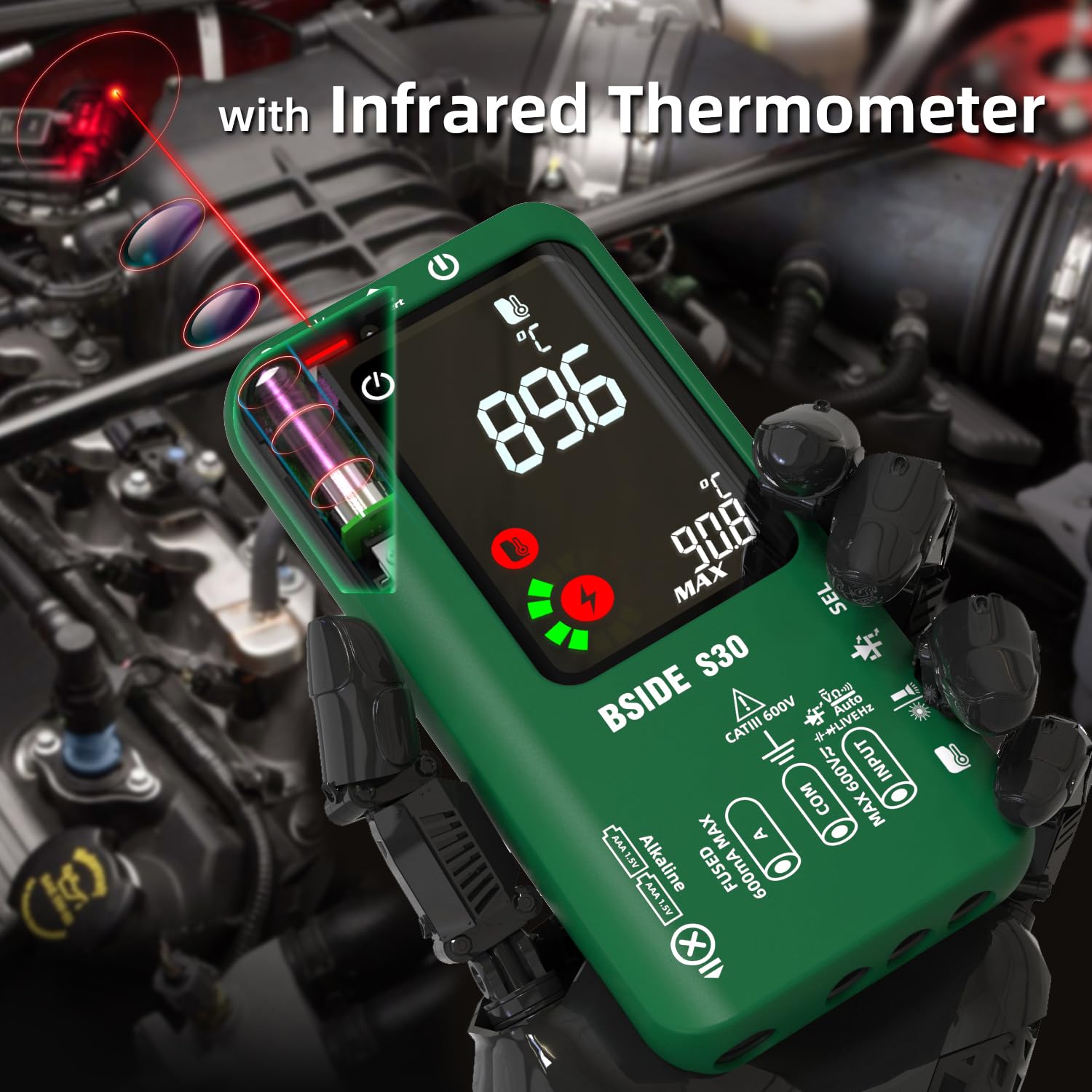 BSIDE S30 Inteligentny multimetr cyfrowy z termometrem na podczerwień 10000 liczników kolorów LCD Tester diody wysokiego napięcia Tester elektryk akumulator prąd napięcie pojemność do LED samochodu