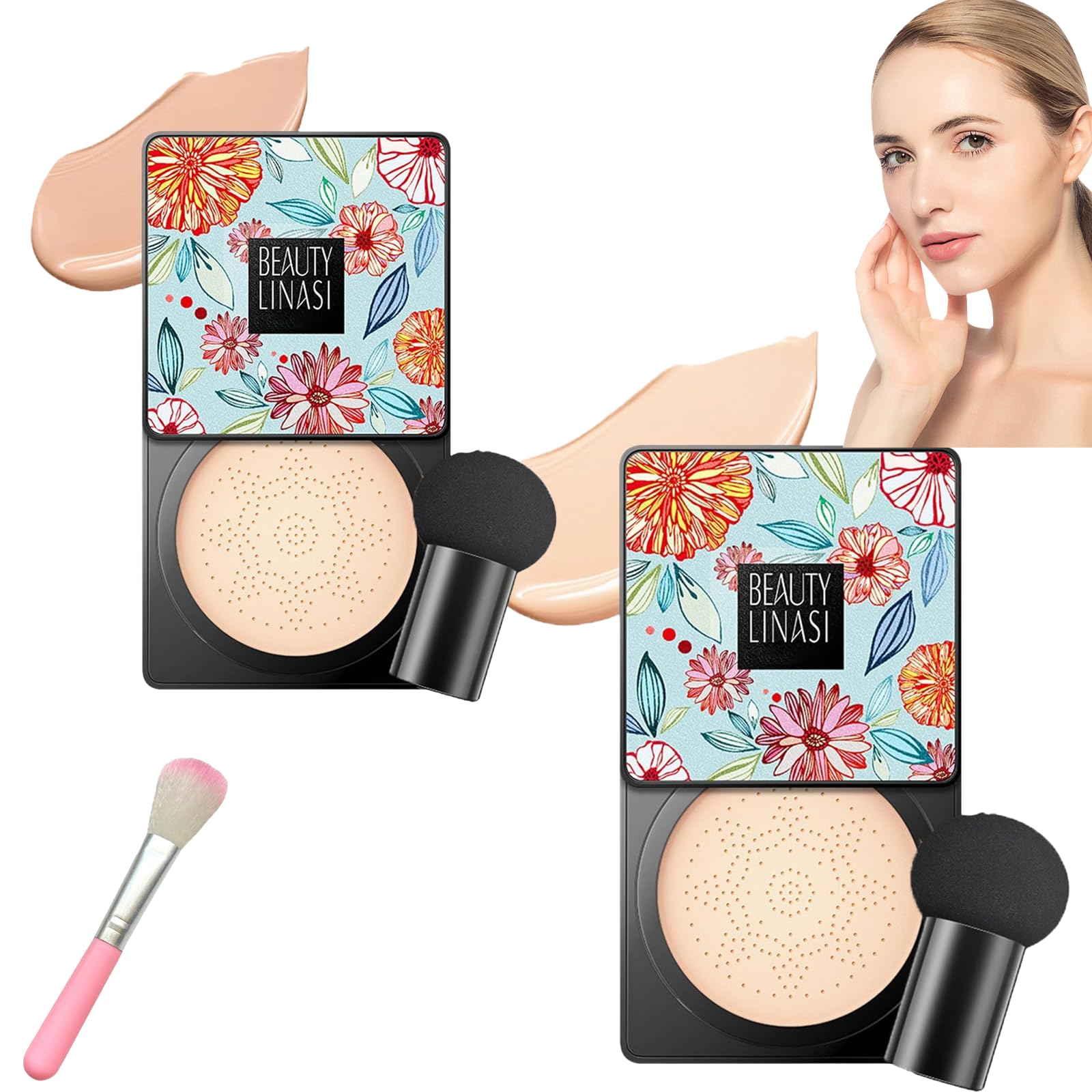 Ushiny Beauty Cream, Ushiny Cc Makeup, Ushinny 2024 New Mushroom Head Air Cushion Cc Cream (Natural+Ivory,1pcs)