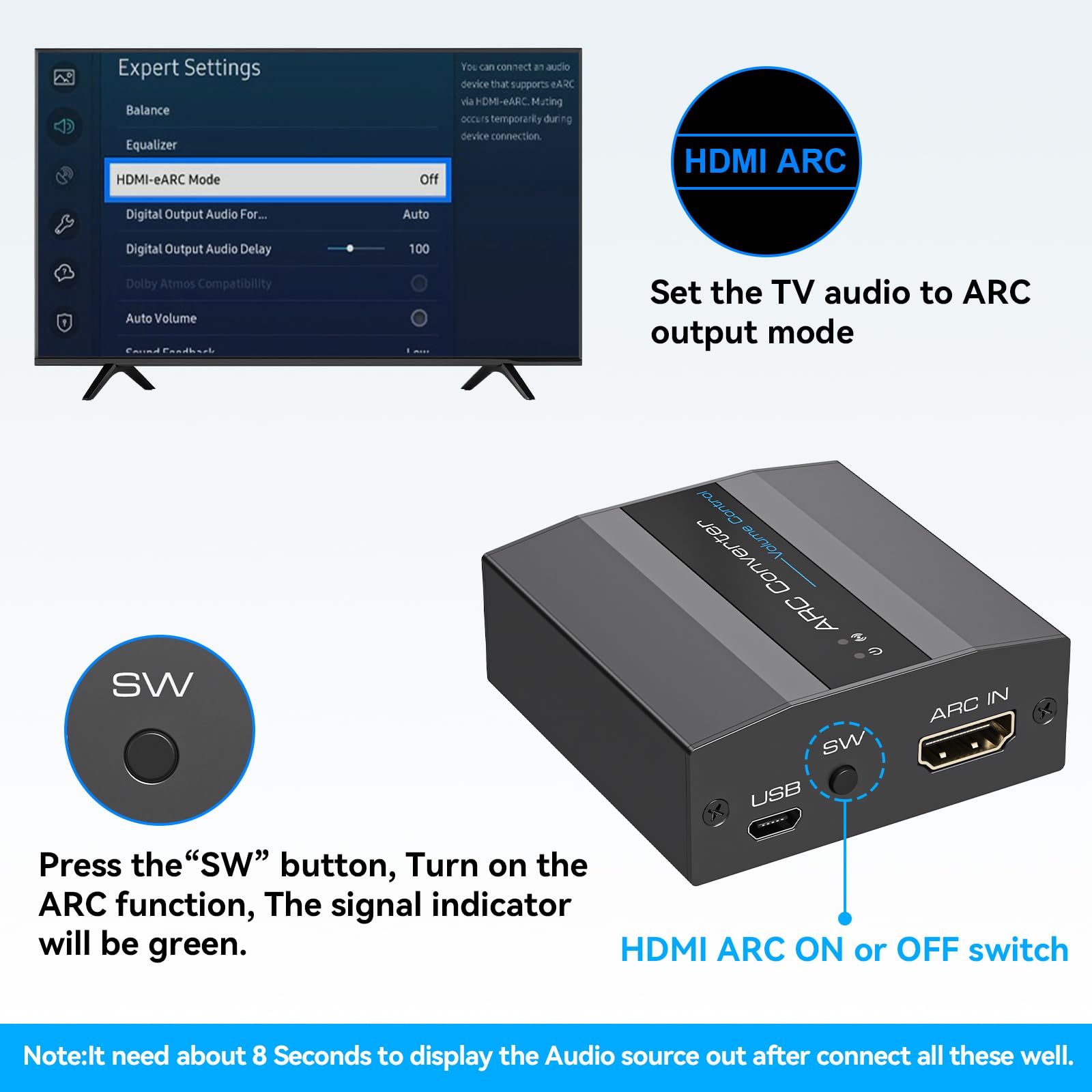 Adaptador HDMI ARC 4K60Hz HDMI ARC extractor de audio con 3.5 mm y audio estéreo L R para barra de sonido HDTV amplificador de altavoz