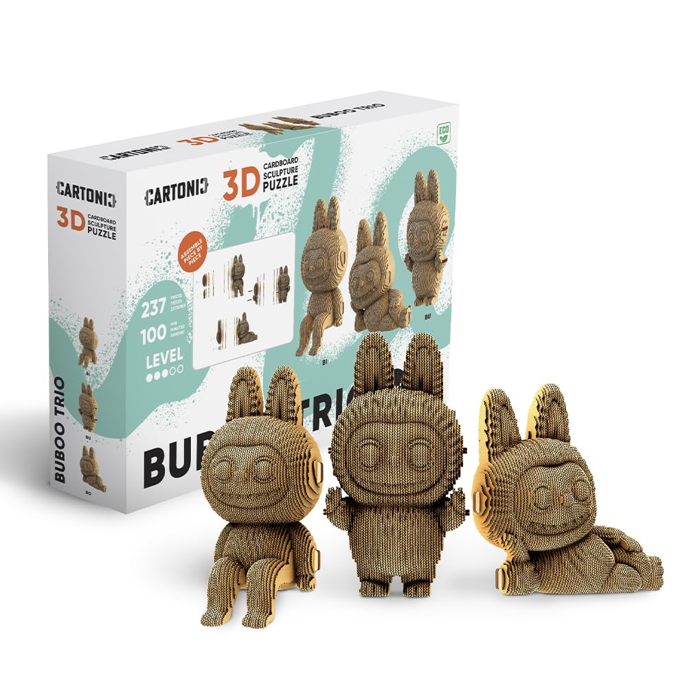 Buboo Creatures Trio Puzzle 3D en Carton – Coffret 3 Maquettes | 237 Pièces, Kit Sculptures Animaux DIY à Assembler et à Peindre – Matériaux Recyclés, Ados & Adultes, Idée Cadeau Déco