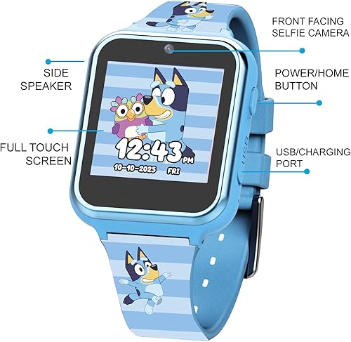 Miniatura 4 de Accutime Bluey Kids Blue - Reloj inteligente con pantalla táctil de aprendizaje educativo para niñas, niños, niños pequeños, cámara para selfies,