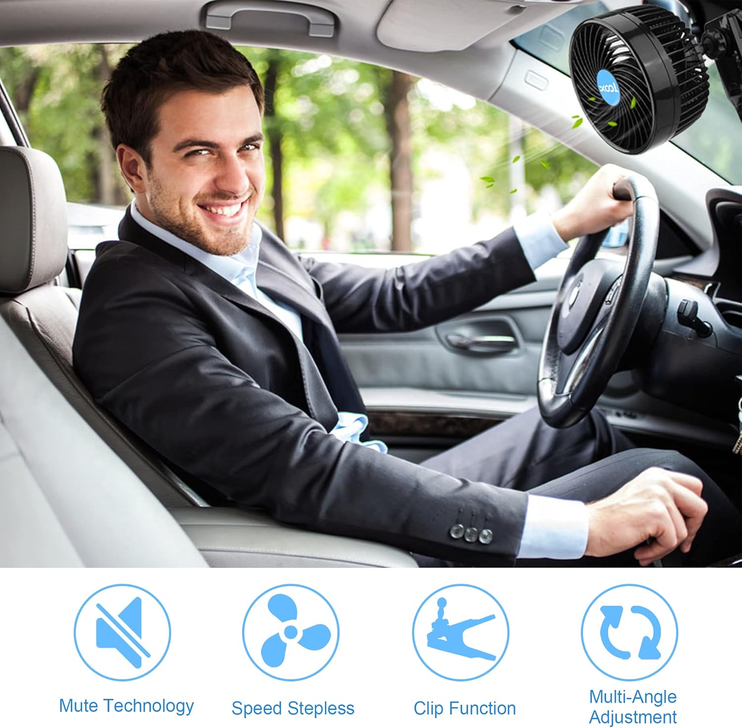 XOOL 12V 6'' Car Fan & Car Charger, Clip Fan 360 Degree Rotatable with Stepless Speed Regulation & Car Charger Plug for SUV, RV, Vehicles : Electronics