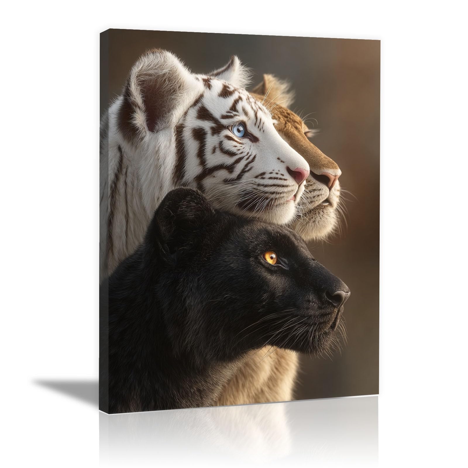 TERUEA Cute Animal Canvas Wall Art Picture Tiger Panther Lion Animal Portrait Picture for Bathroom Bathing Animals Humor Abstract Decor(White)-20x30cm Framed