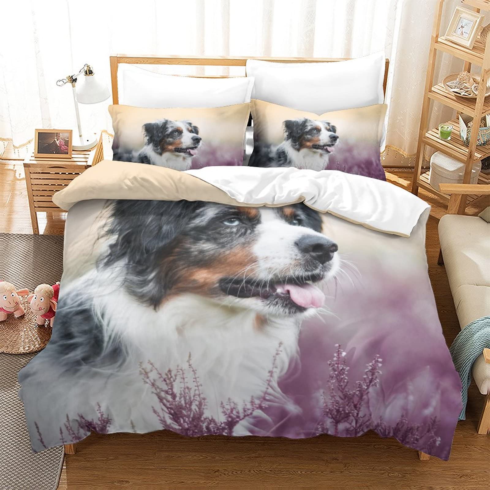 Housse de couette Berger Australien 220x240 cm avec 2 taies d'oreiller pour lit double