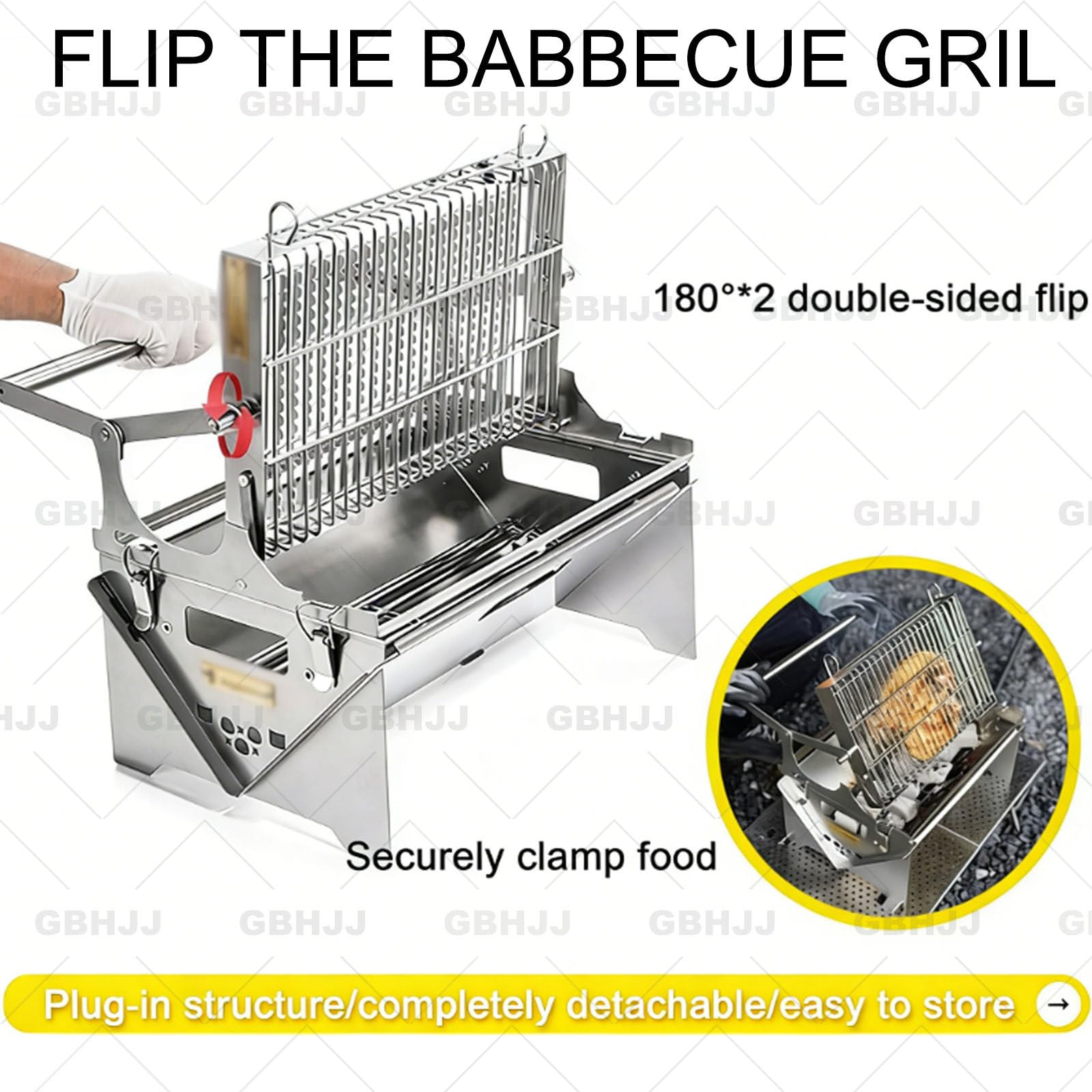 Obrotowy grill ze stali nierdzewnej, przenośny grill na węgiel drzewny do gotowania na świeżym powietrzu, imprez ogrodowych i spotkań na podwórku