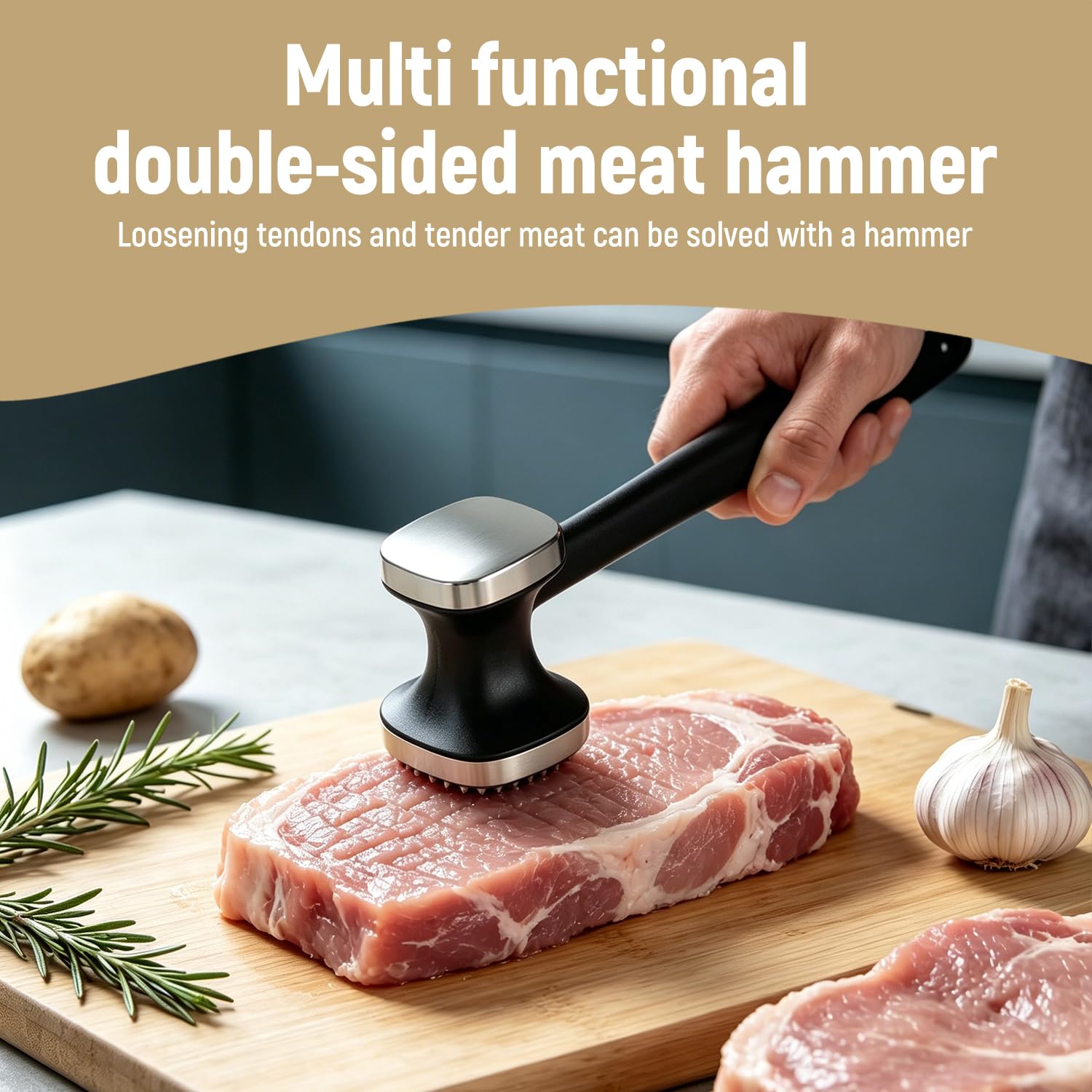 Meat Tenderizer Hammer - Comfortable Grip -3