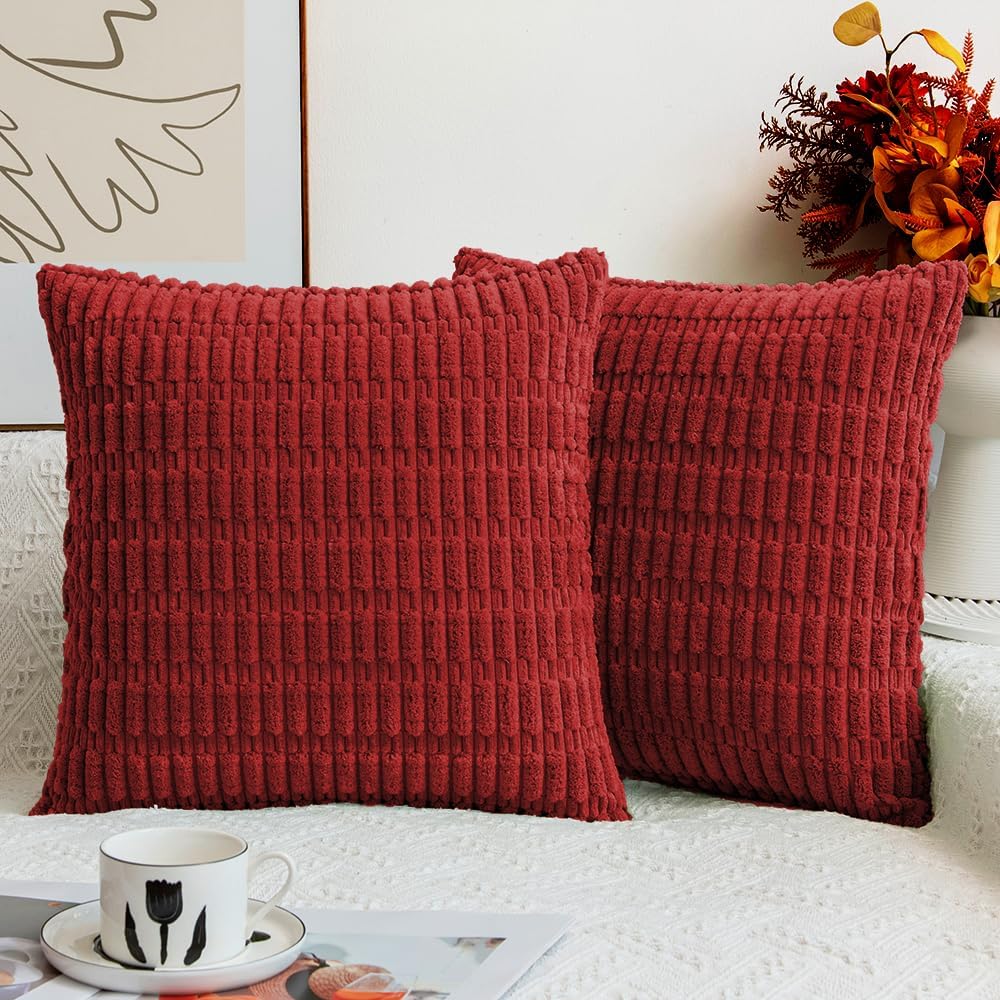 Decorative Red Pillow Covers 18x18 Inch Pack of 2