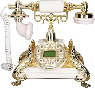 Vintage Corded Telephone, Classic Landline Telephone Old Fashioned Corded Telephone with LCD Display, Wired Home Office Telephone with Redial Function Push Button for Home Hotel Office Decor