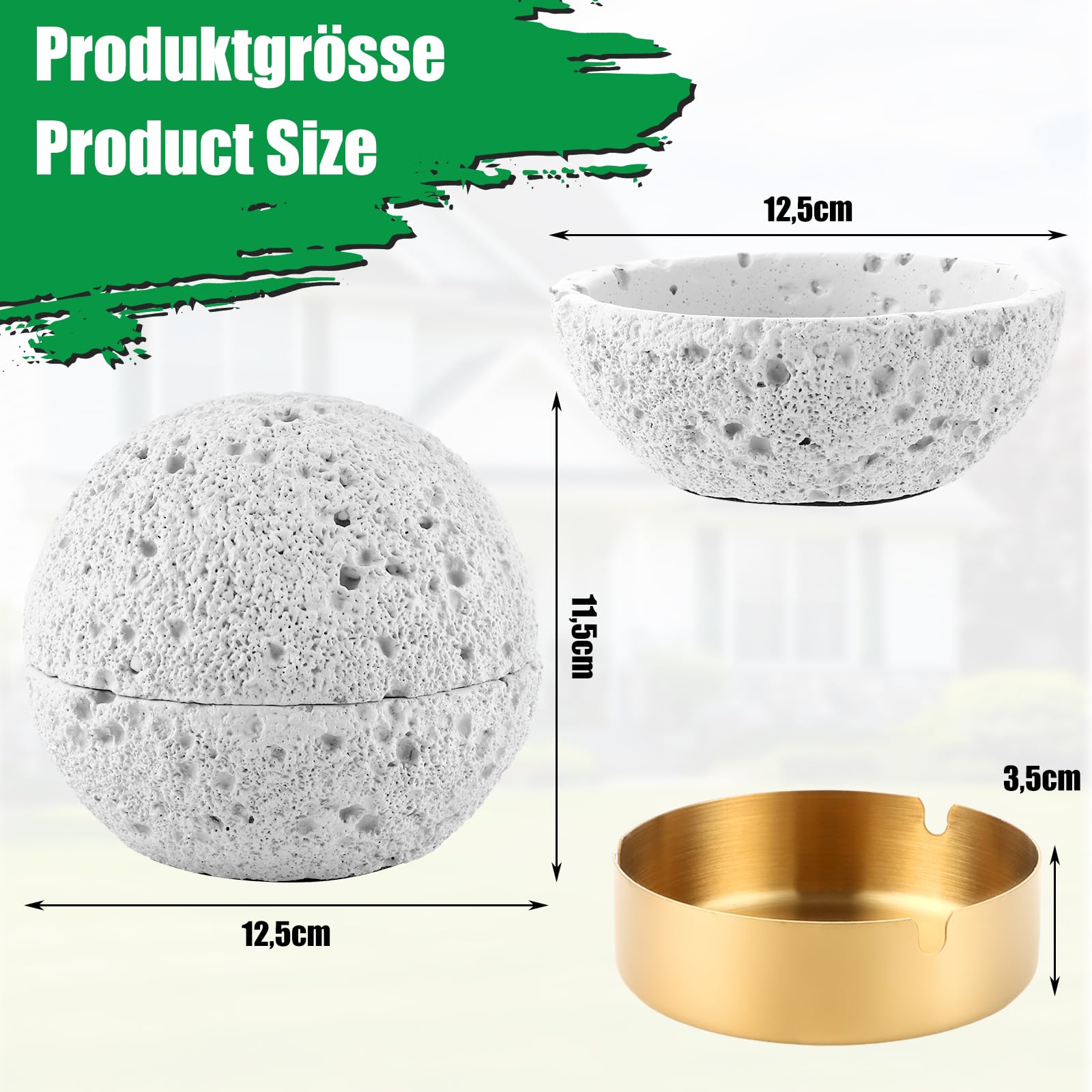 Kleiner MüLleimer mit Deckel 11,5 X 12,5 cm, Tischabfalleimer aus Beton und Innenzylinder aus Metall, Rund TischmüLleimer mit Deckel, Tisch MüLleimer für Schreibtisch, Geruchsdicht (Weiß)