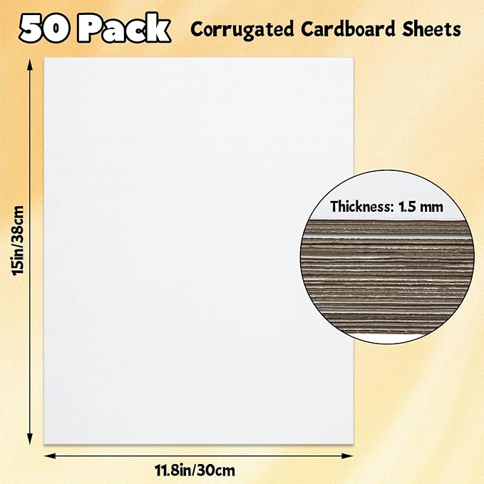 50 unidades de hojas de cartón corrugado de 12 x 15 pulgadas, 1/16 pulgada de grosor, inserciones planas para embalaje y envío, hojas blancas para manualidades miniatura 3