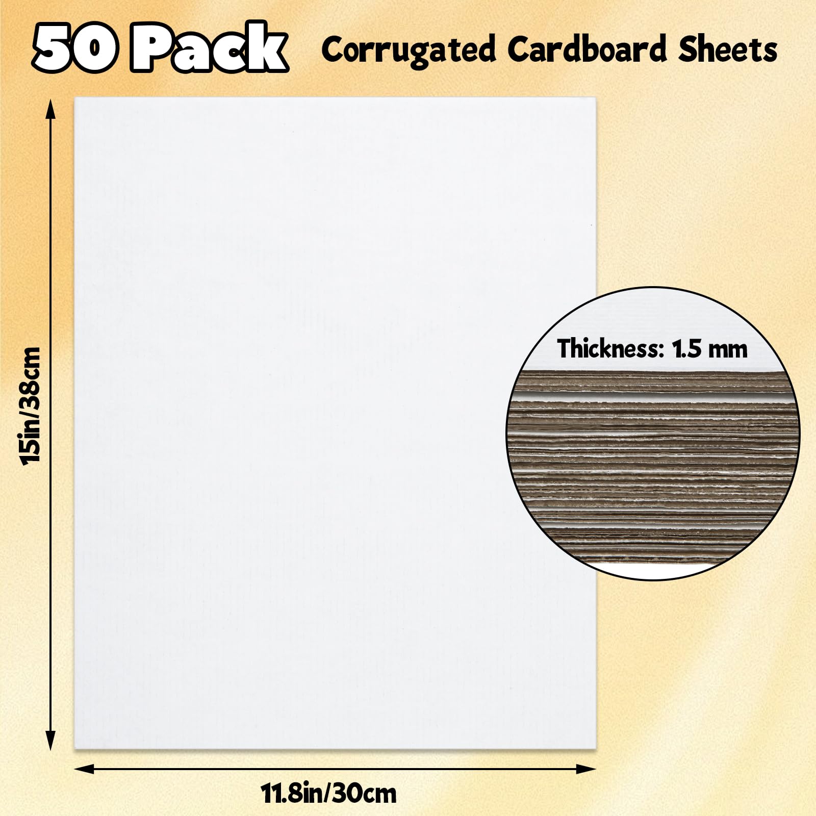 Confezione da 50 fogli di cartone ondulato da 30,5 x 38 cm, spessi 0,6 cm, fogli di cartone bianco a strati piatti per spedizione, imballaggio e spedizione, supporto divisorio, artigianato