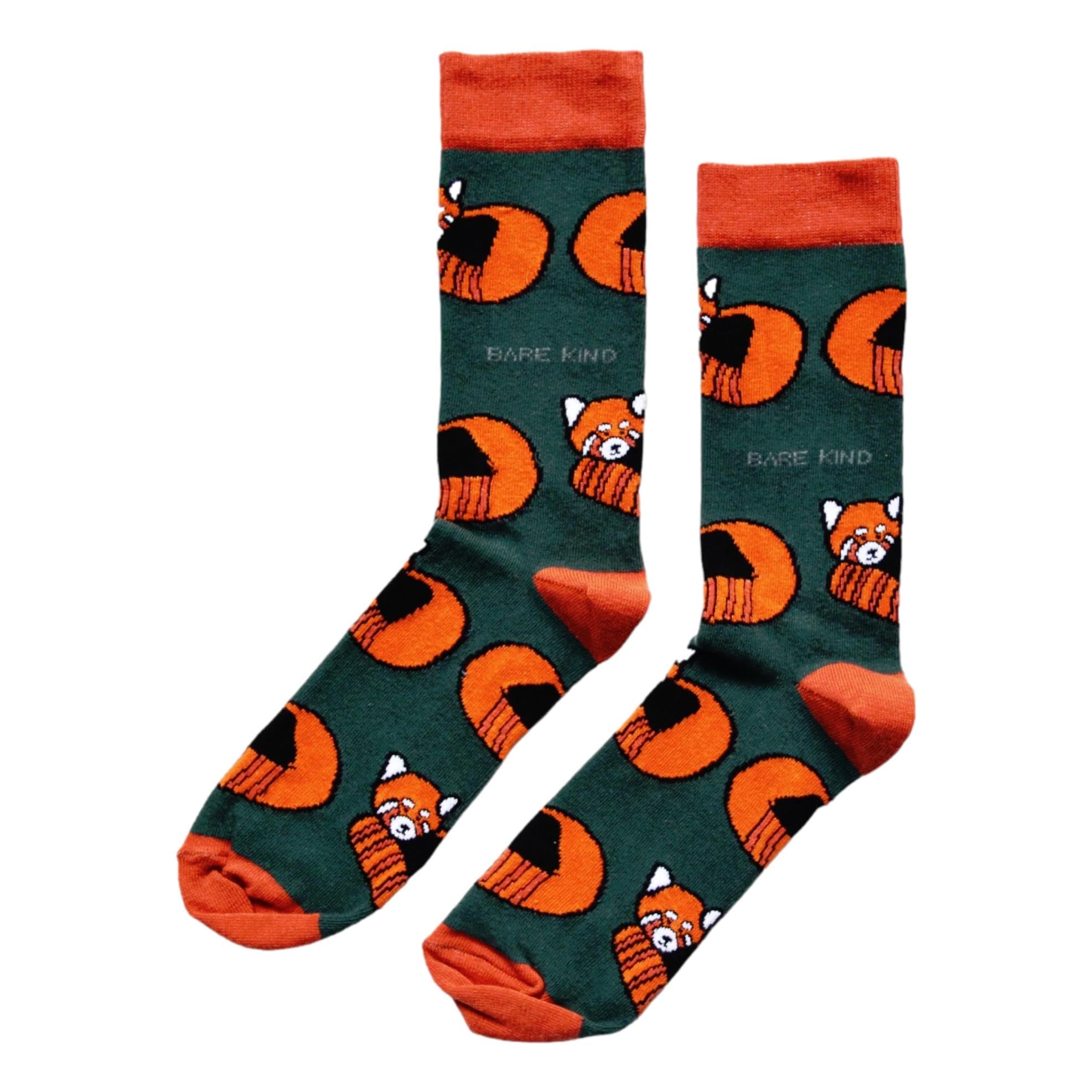 Bare Kind Unisex Multicolour Save The Red Pandas Green Novelty Ankle Socks Adult Uk Size 4-7