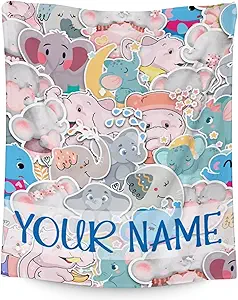 Personalized Elephant Blanket Gifts with Name - 30"x40" Cute Throw for Women Girls - Colorful Soft Fuzzy Blankets for Couch & Office
