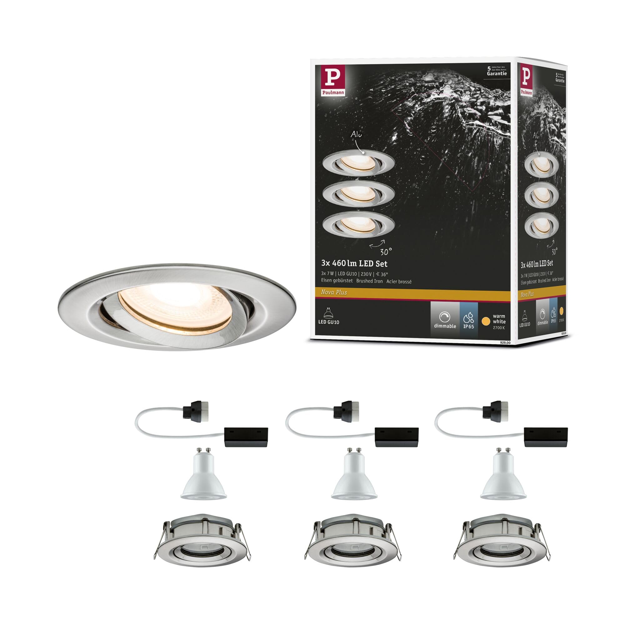 Paulmann Premium EBL Set Name IP65 schwenkbar LED 3x_W 230V GU10 51mm Eisen geb./Metall