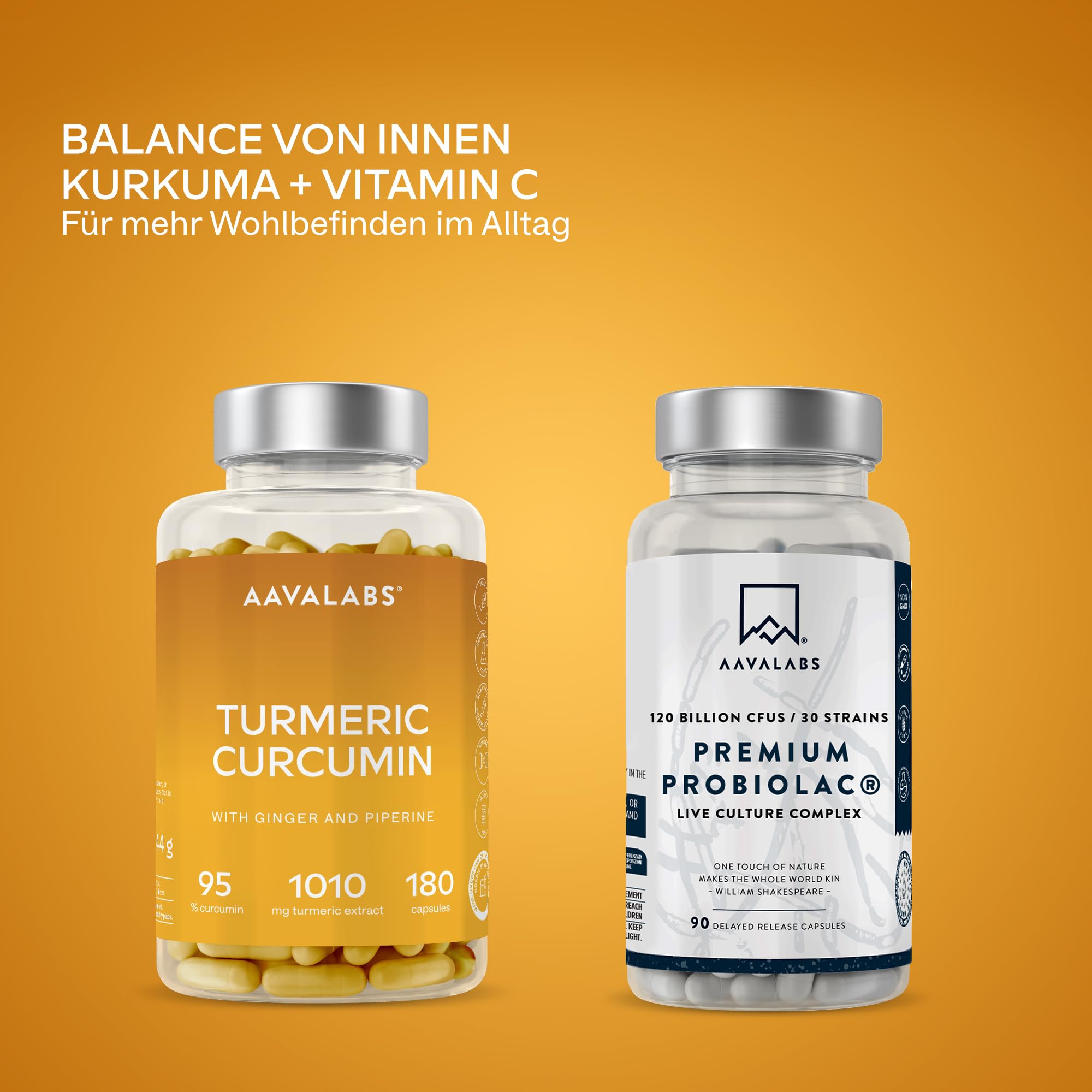 Kurkuma Kapseln Hochdosiert mit 95% Curcumin mit Piperin und Ingwer Kapseln Aavalabs - Curcumin Kapseln Vegan & Laborgeprüft - 180 Curcuma Kapseln Hochdosiert [Turmeric Capsules]