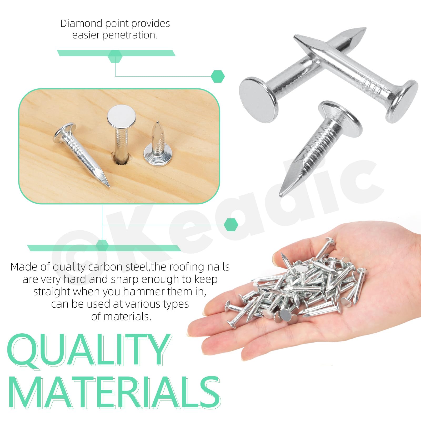 Keadic Juego de 300 clavos galvanizados de fieltro para techos de 30 mm, clavos de cabeza ancha de 30 mm para techos, película de aislamiento de fieltro, tablero de espuma, asfalto, fijación