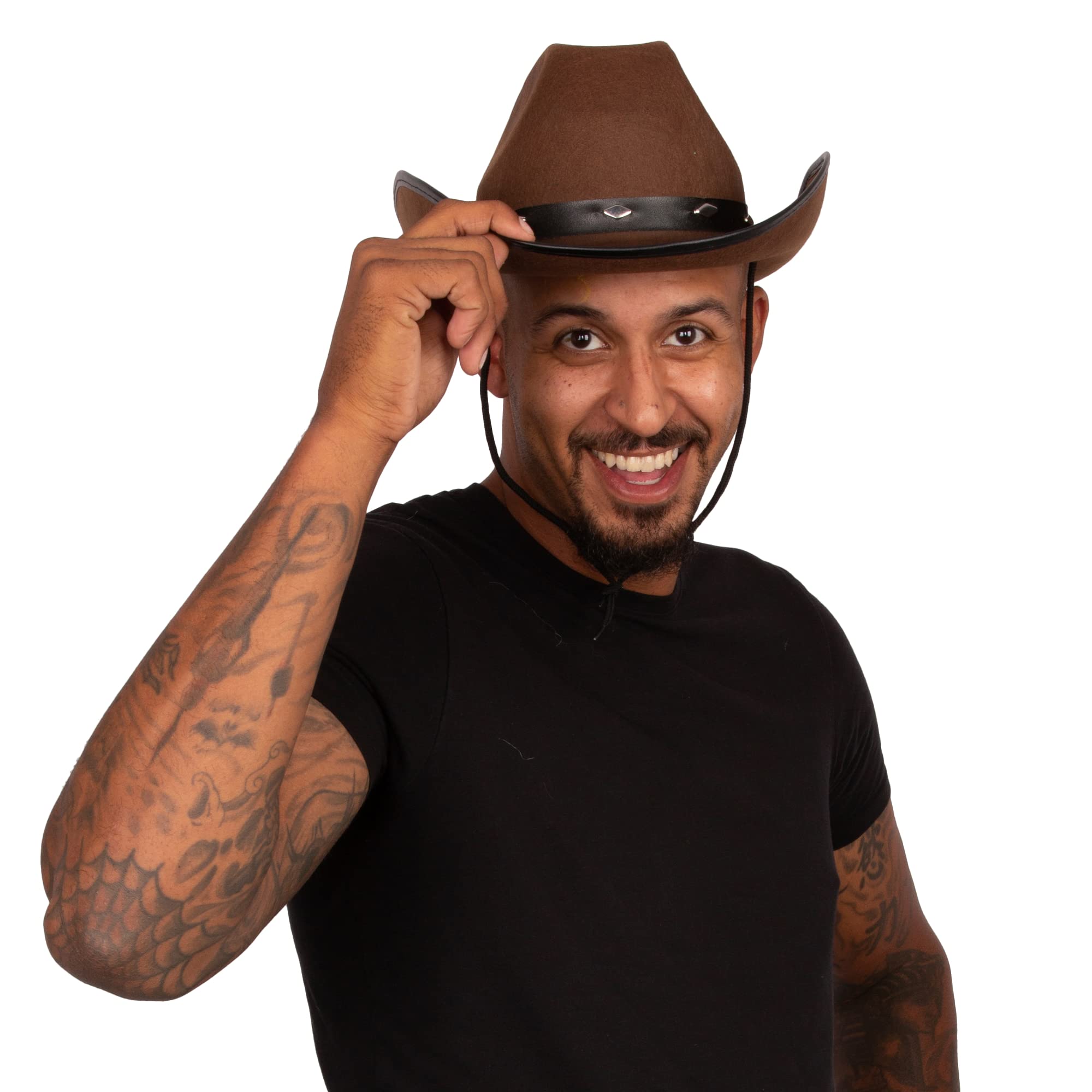 Funny Party Hats Cowboy Hat - Studded Cowboy Hat - Cowboy Costume Accessories - Brown Cowboy Hat