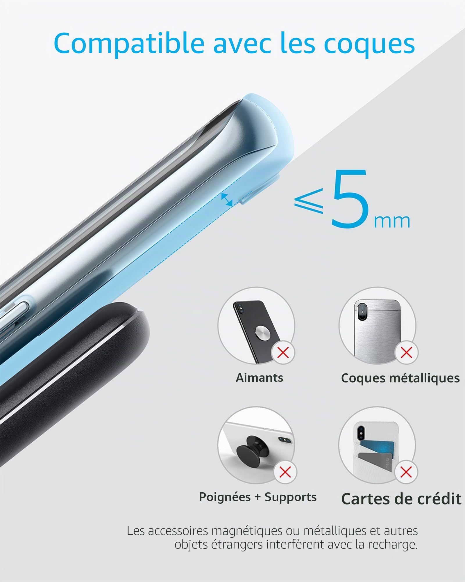 Anker Chargeur Induction iPhone PowerWave Stand, 10W Chargeur sans Fil Rapide pour Samsung Galaxy S9, Compatible Standard 5W iPhone 17/16 Pro Plus, Mate 20 (Chargeur Mural Non Inclus)