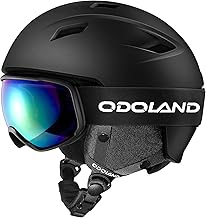 Odoland Kit de Casco de esquí con Gafas de esquí, Casco de Snowboard para Hombres Mujeres Adolescentes niños, Casco de esquí Ajustable y protección UV400 Gafas de esquí