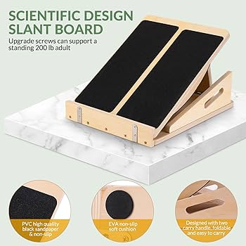 2 In 1 Wooden Slant Board & Balance Board, Portable 6 Angle Adjustable Calf Stretch Board Training Poster 300lb Weight Capacity Calf Ankle Stretcher Physic