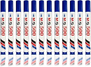 JJ PRIME - Whiteboard Blue Coloured Marker Pen Round Tip Marker Pens Quick Drying Whiteboard Pens Glass Board Erasable Ink Blue Marker (12pcs Blue Whiteboard Markers)