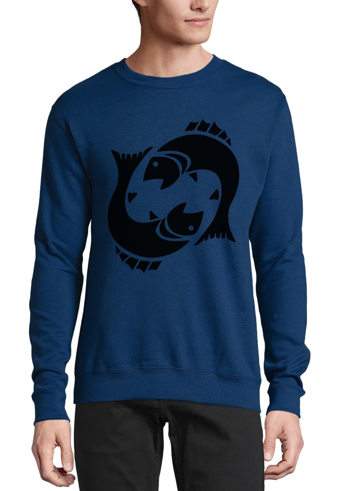Pull en coton Poissons bleu marine style astrologie chic - 3