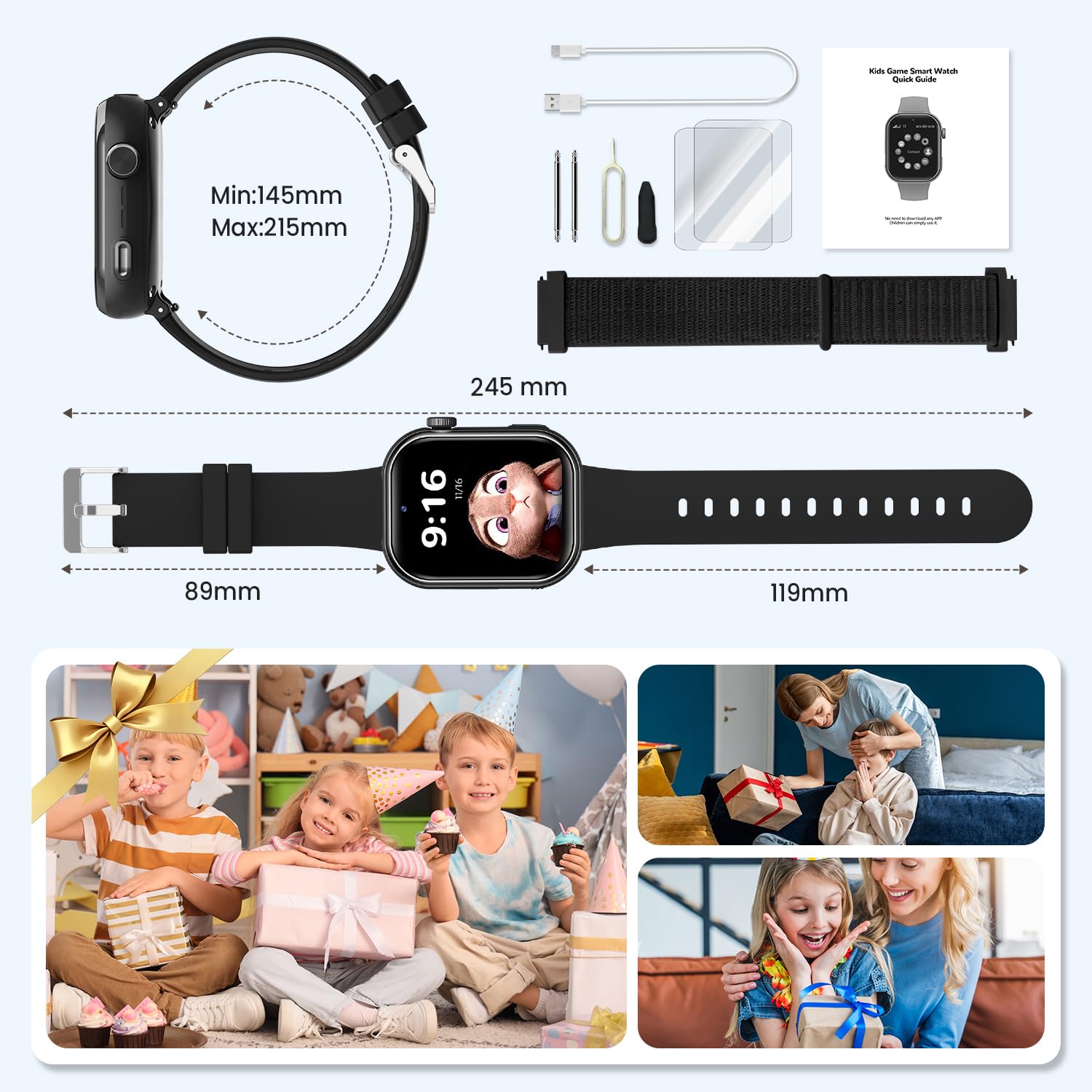 4G Montre Connectée Enfant, Montre Telephone Enfant avec GPS, Double Caméra, Appel Vidéo, Chat Vocal, SOS, Mode Classe, Lampe Torche, IP68, Podomètre, Cadeau pour Garçons Filles, Noir, Garantie 3 Ans