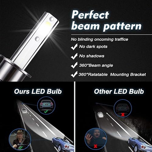 Miniatura 3 de Kairiyard - Focos LED para faros delanteros (6000 K, luz blanca fría, 55 W, 9000 lm, extremadamente brillantes, 2 unidades, 2 unidades)