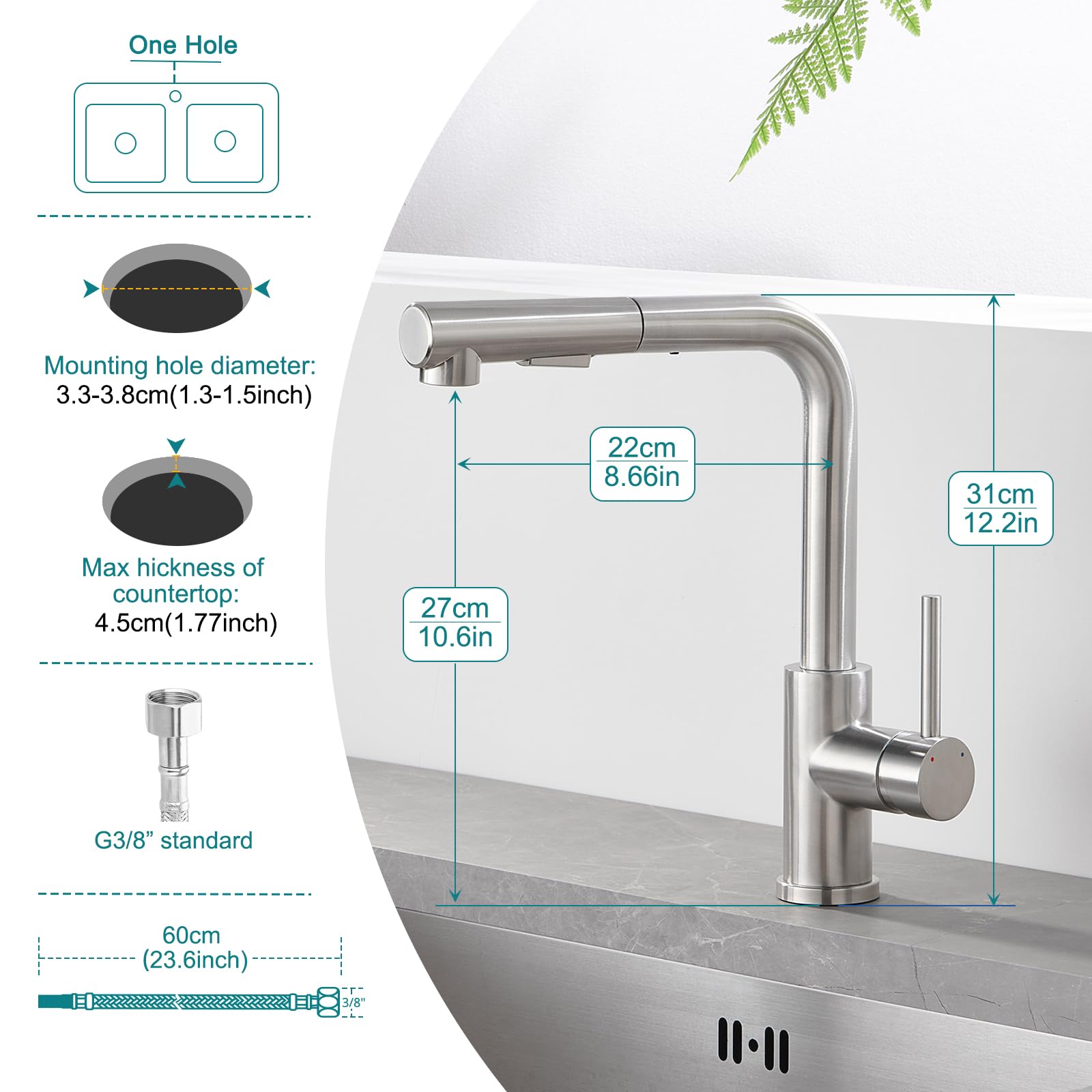 Grifo de cocina de baja presión extensible