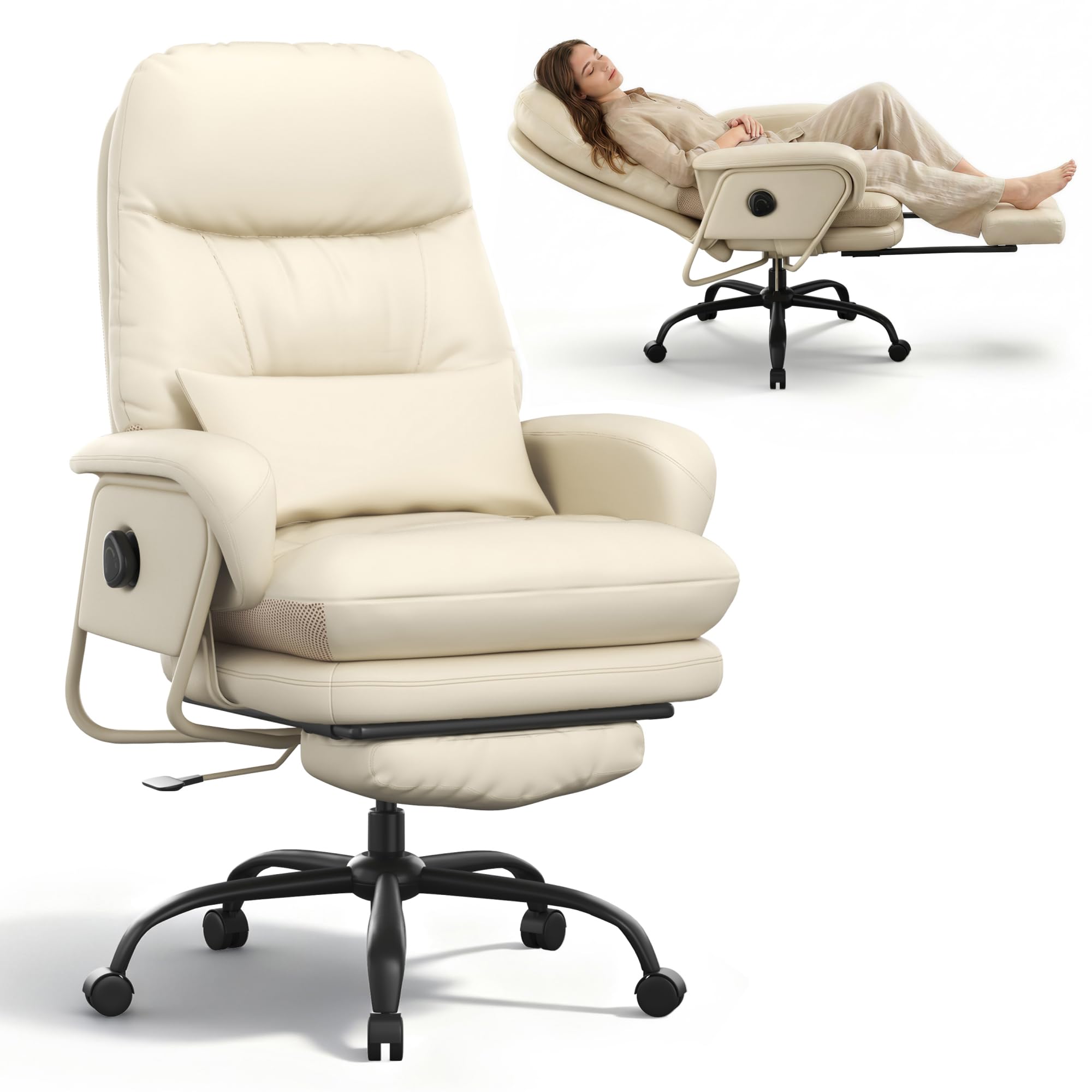 Chaise ergonomique 3-en-1 blanche avec repose-pieds escamotable