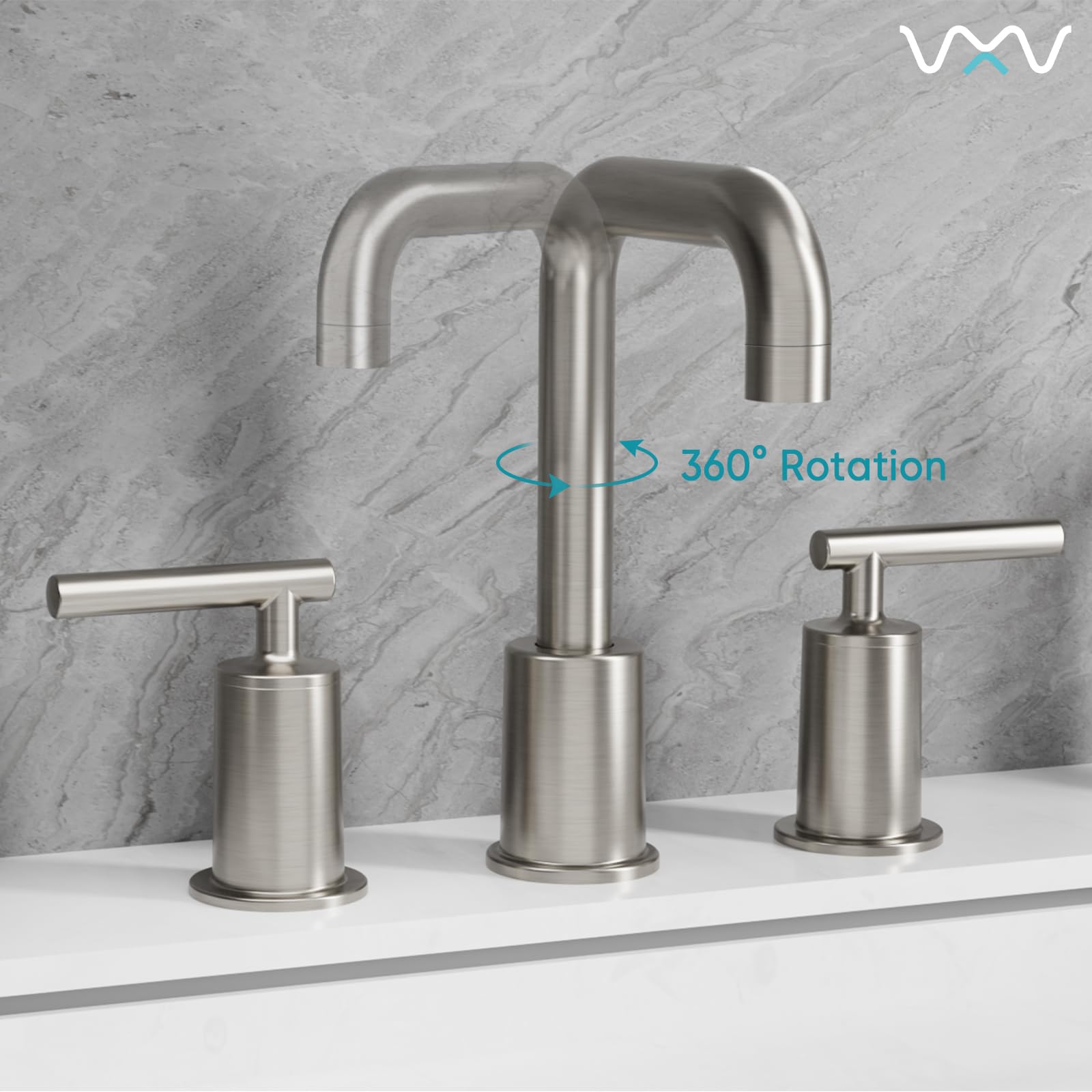 VXV Brushed Nickel Bathroom Faucet 3 Hole 8 Inch Widespread Bathroom Sink Faucet 2-Handle Bath Vanity Faucets with — view 7