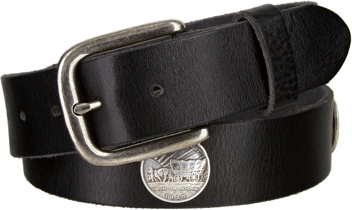 Oregon Memorial Half Dollar Coin Concho Vintage 100% Leather Biker Belt 1 1/2" wide