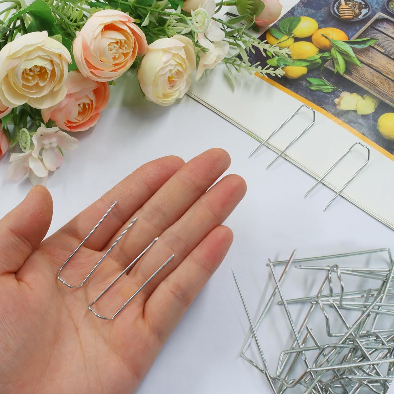 200Pcs Floral Pins for Crafts - 1.7 Inch Length, Flower U Pins U Shaped Greening Plant Pin Staples for Foam Bouquet DIY Arrangements Sewing