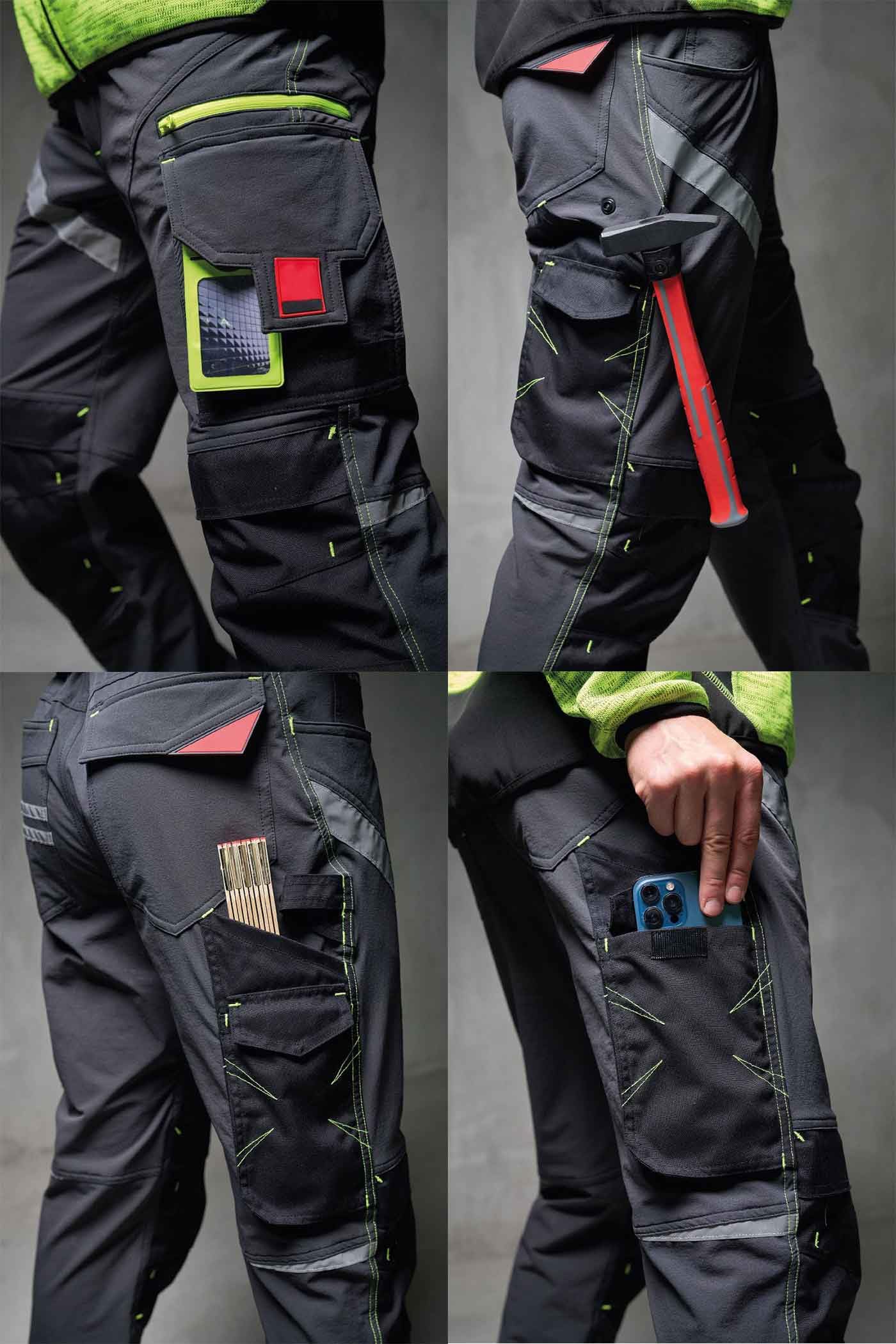 Herren Stretch Arbeitshose mit Kniepolstertaschen - 4-Wege-Stretch - robuste Bundhose mit verstärkten Kontrastnähten, vielen Taschen, atmungsaktiv, Regular Fit Größen 42-64 Handwerk Werkstatt