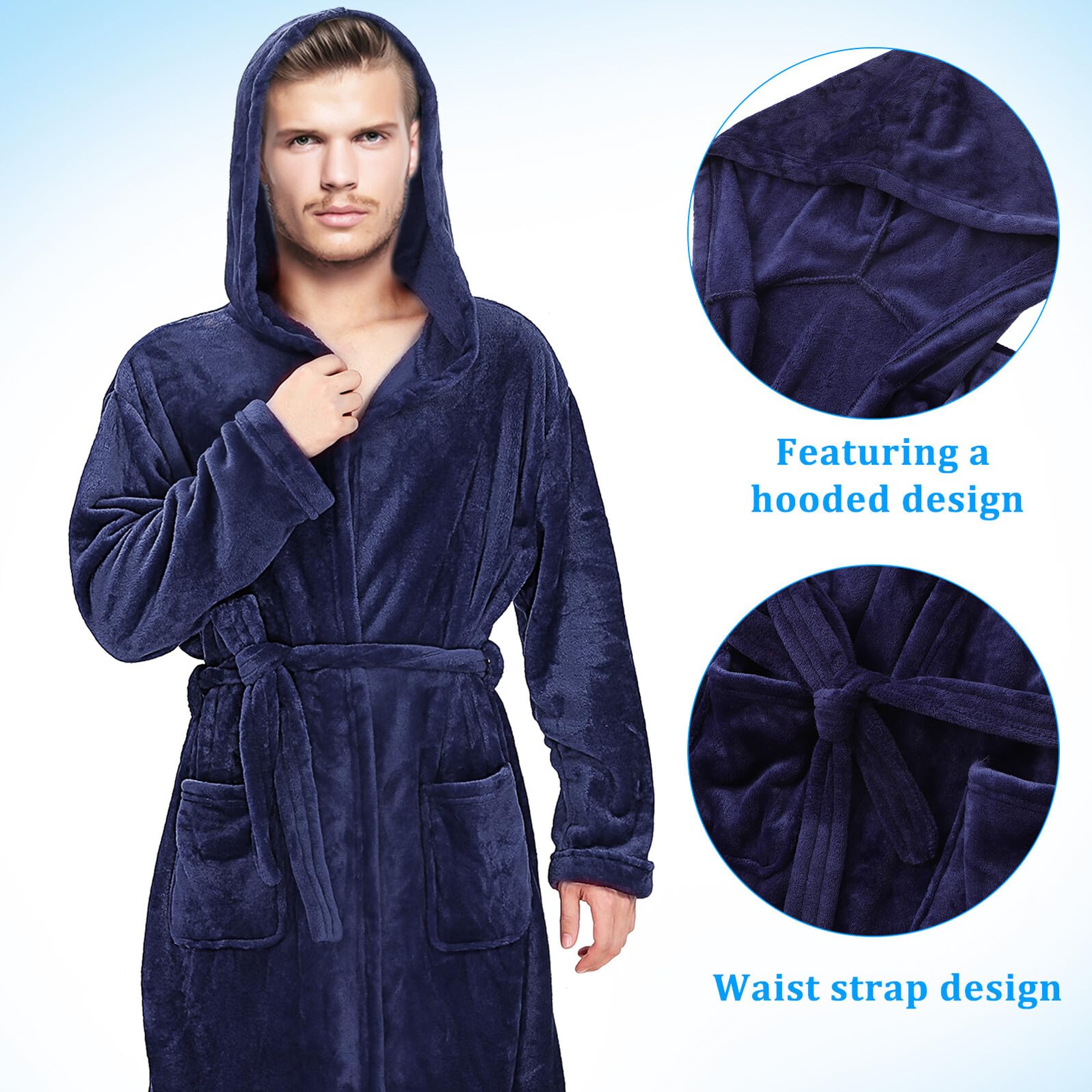 Ciieeo Bata de Baño con Capucha para Hombre de Poliéster, Diseño Suelto y Resistente al Desgaste, Adecuado para Ducha y Dormitorio, Color Azul Marino